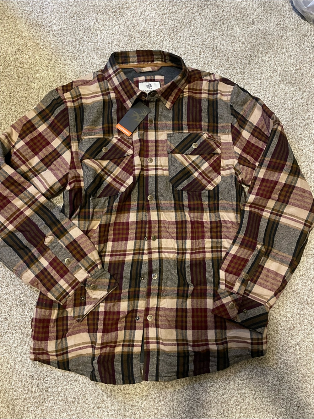 Legendary Whitetails Maroon, Cream & Gray Plaid Button-Down Shirt
